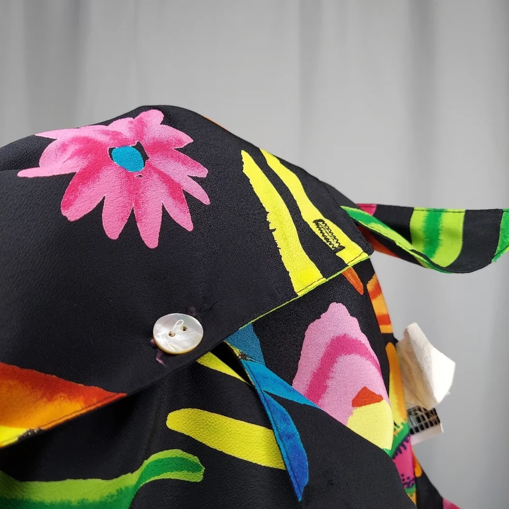 90's Vtg LABelle Button Collar Dress Multicolor Print Tie Sleeveless Midi 13 USA - Picture 12 of 12